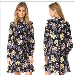 TORY BURCH Jane Floral Silk Ruffle Shirtdress Black Hopewell Size 6